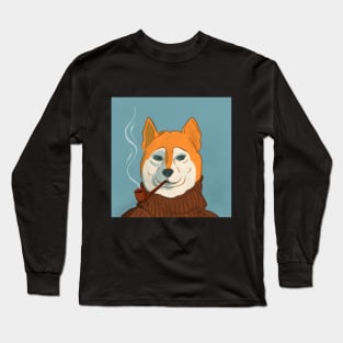 Pipe smoking Shiba Inu Long Sleeve T-Shirt